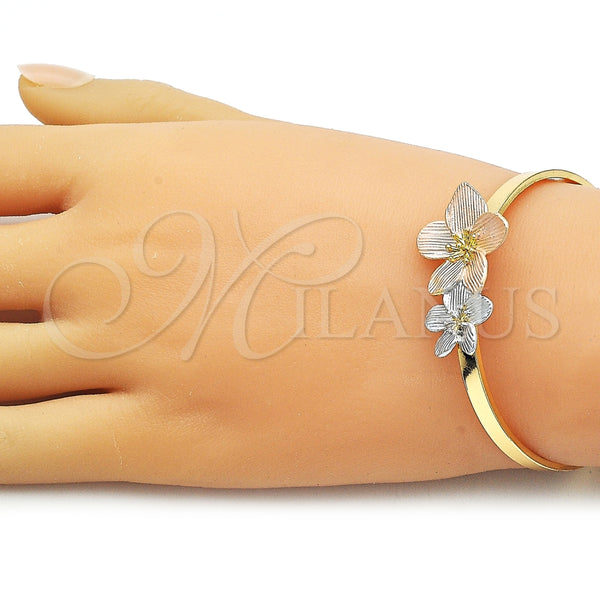 Aro Individual 07.170.0074.1 Oro Laminado, Diseño de Flor, Diamantado, Tres Tonos (Thickness, One size fits all)