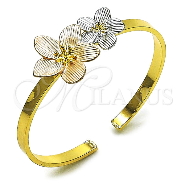 Aro Individual 07.170.0074.1 Oro Laminado, Diseño de Flor, Diamantado, Tres Tonos (Thickness, One size fits all)