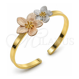 Aro Individual 07.170.0074.1 Oro Laminado, Diseño de Flor, Diamantado, Tres Tonos (Grosor 04.2 MM, Talla Unica)
