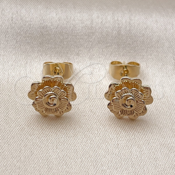 Arete Dormilona 02.170.0533 Oro Laminado, Diseño de Flor, Diamantado, Tono Dorado