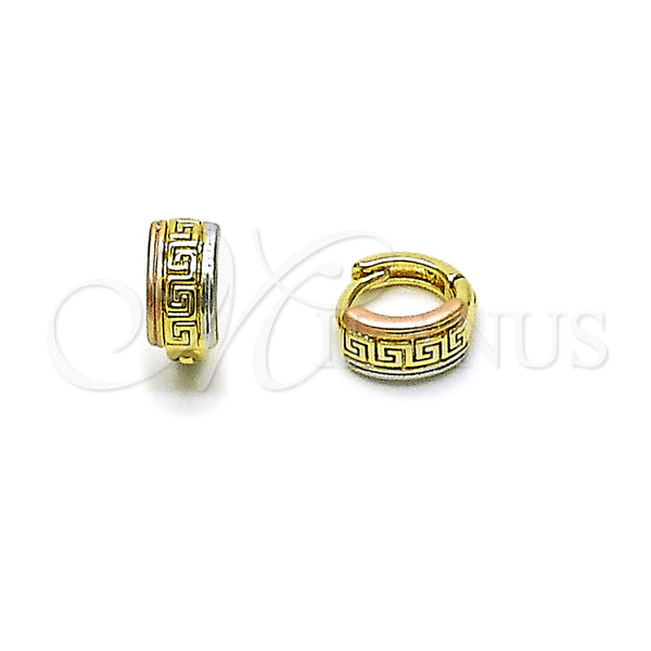 Argolla Huggie 02.170.0535.10 Oro Laminado, Diseño de Llave Griega, Pulido, Tres Tonos