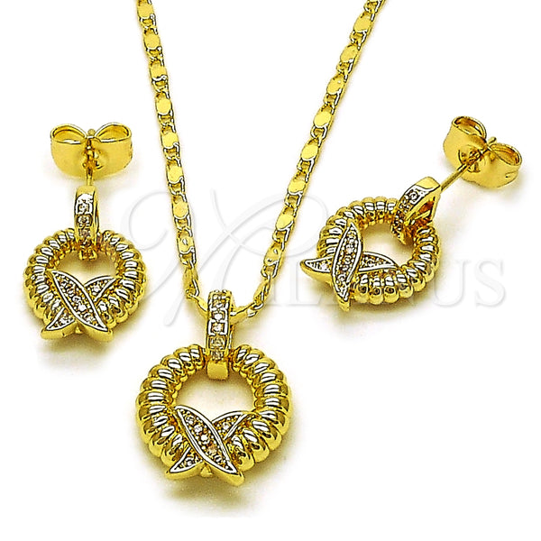 Juego de Arete y Dije de Adulto 10.196.0165 Oro Laminado, Diseño de Torcido, con Blanca Micro Pave, Pulido, Tono Dorado