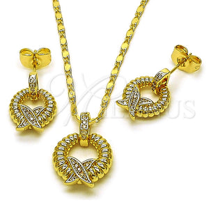 Juego de Arete y Dije de Adulto 10.196.0165 Oro Laminado, Diseño de Torcido, con Blanca Micro Pave, Pulido, Tono Dorado