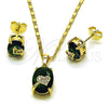 Juego de Arete y Dije de Adulto 10.196.0168 Oro Laminado, Diseño de Corazón, con Verde and Blanca Zirconia Cubica, Pulido, Tono Dorado