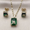 Juego de Arete y Dije de Adulto 10.196.0169 Oro Laminado, Diseño de Corazón y Flecha, con Verde and Blanca Zirconia Cubica, Pulido, Tono Dorado