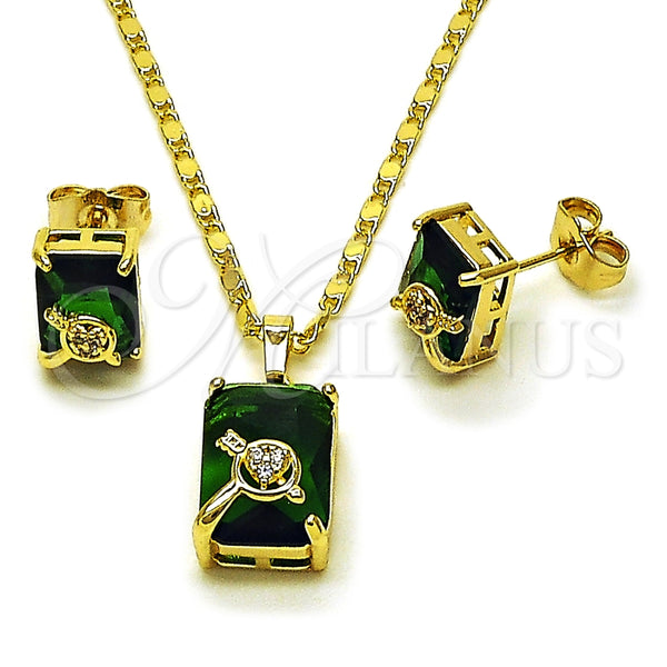 Juego de Arete y Dije de Adulto 10.196.0169 Oro Laminado, Diseño de Corazón y Flecha, con Verde and Blanca Zirconia Cubica, Pulido, Tono Dorado
