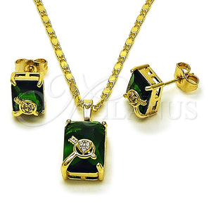 Juego de Arete y Dije de Adulto 10.196.0169 Oro Laminado, Diseño de Corazón y Flecha, con Verde and Blanca Zirconia Cubica, Pulido, Tono Dorado
