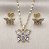 Juego de Arete y Dije de Adulto 10.196.0170 Oro Laminado, Diseño de Mariposa, con Amatista and Blanca Zirconia Cubica, Pulido, Tono Dorado
