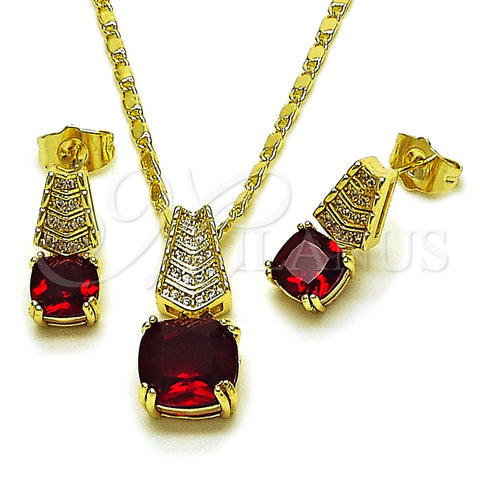 Juego de Arete y Dije de Adulto 10.196.0171 Oro Laminado, con Granate Zirconia Cubica and Blanca Micro Pave, Pulido, Tono Dorado