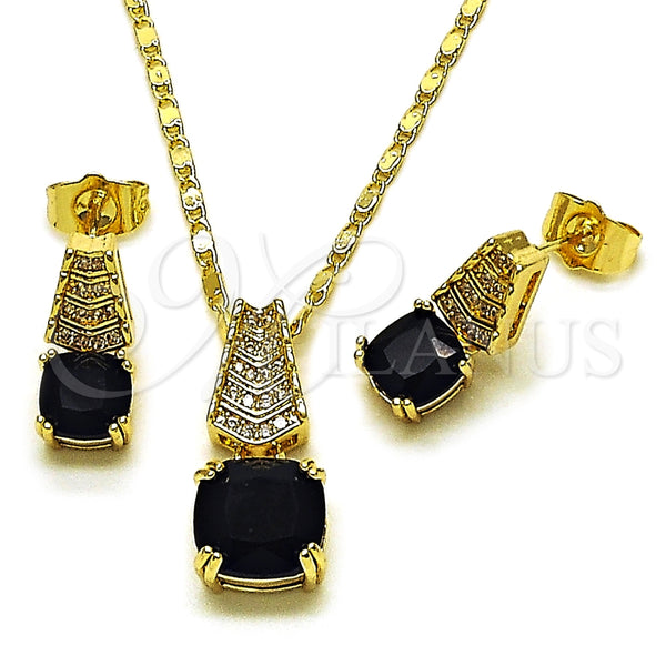 Juego de Arete y Dije de Adulto 10.196.0171.1 Oro Laminado, con Negro Zirconia Cubica and Blanca Micro Pave, Pulido, Tono Dorado