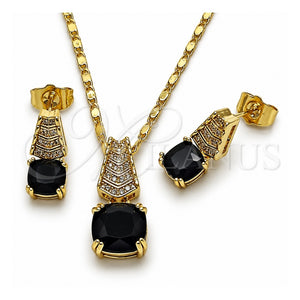 Juego de Arete y Dije de Adulto 10.196.0171.1 Oro Laminado, con Negro Zirconia Cubica and Blanca Micro Pave, Pulido, Tono Dorado