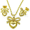 Juego de Arete y Dije de Adulto 10.196.0172 Oro Laminado, Diseño de Corazón y Arco, Pulido, Tono Dorado