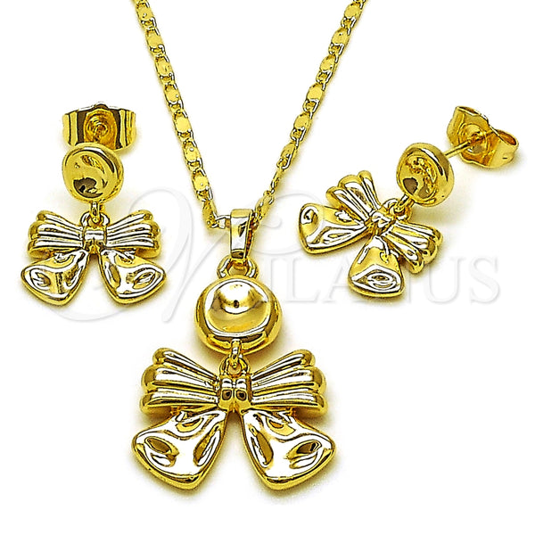 Juego de Arete y Dije de Adulto 10.196.0173 Oro Laminado, Diseño de Arco, Pulido, Tono Dorado