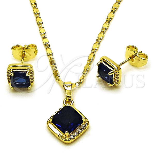 Juego de Arete y Dije de Adulto 10.196.0178 Oro Laminado, Diseño de Cluster, con Zafiro Azul Zirconia Cubica and Blanca Micro Pave, Pulido, Tono Dorado