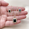 Juego de Arete y Dije de Adulto 10.196.0180 Oro Laminado, Diseño de Cluster, con Zirconia Cubica Negro y Blanca, Pulido, Tono Dorado