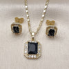 Juego de Arete y Dije de Adulto 10.196.0180 Oro Laminado, Diseño de Cluster, con Zirconia Cubica Negro y Blanca, Pulido, Tono Dorado