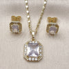 Juego de Arete y Dije de Adulto 10.196.0180.1 Oro Laminado, Diseño de Cluster, con Zirconia Cubica Blanca, Pulido, Tono Dorado