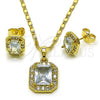 Juego de Arete y Dije de Adulto 10.196.0180.1 Oro Laminado, Diseño de Cluster, con Zirconia Cubica Blanca, Pulido, Tono Dorado