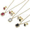 Juego de Arete y Dije de Adulto 10.196.0180.2 Oro Laminado, Diseño de Cluster, con Zirconia Cubica Rubi y Blanca, Pulido, Tono Dorado
