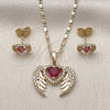 Juego de Arete y Dije de Adulto 10.196.0181 Oro Laminado, Diseño de Corazón y Alas, con Zirconia Cubica Rubi y Blanca, Pulido, Tono Dorado