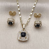 Juego de Arete y Dije de Adulto 10.196.0183 Oro Laminado, Diseño de Cluster, con Zirconia Cubica Negro y Micro Pave Blanca, Pulido, Tono Dorado