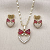 Juego de Arete y Dije de Adulto 10.196.0184 Oro Laminado, Diseño de Corazón y Arco, con Zirconia Cubica Rubi y Blanca, Pulido, Tono Dorado