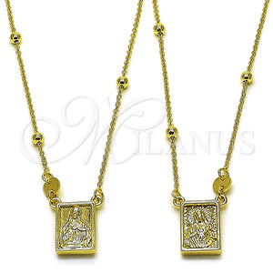 Collares con Dije 04.253.0034.26 Oro Laminado, Diseño de Sagrado Corazon de Maria y Sagrado Corazon de Jesus, Pulido, Tono Dorado (Grosor 03 MM, 26 Pulgadas de Largo)