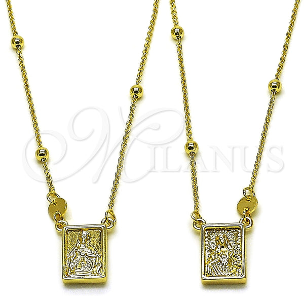 Collares con Dije 04.253.0034.26 Oro Laminado, Diseño de Sagrado Corazon de Maria y Sagrado Corazon de Jesus, Pulido, Tono Dorado (Grosor 03 MM, 26 Pulgadas de Largo)