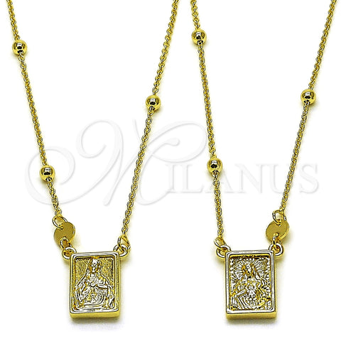 Collares con Dije 04.253.0034.26 Oro Laminado, Diseño de Sagrado Corazon de Maria y Sagrado Corazon de Jesus, Pulido, Tono Dorado (Grosor 03 MM, 26 Pulgadas de Largo)