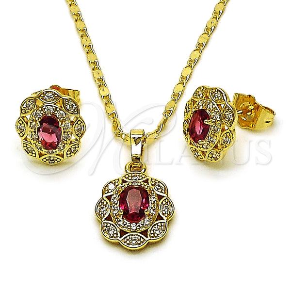 Juego de Arete y Dije de Adulto 10.196.0186.1 Oro Laminado, Diseño de Cluster, con Rubi and Blanca Zirconia Cubica, Pulido, Tono Dorado