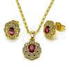 Juego de Arete y Dije de Adulto 10.196.0186.1 Oro Laminado, Diseño de Cluster, con Rubi and Blanca Zirconia Cubica, Pulido, Tono Dorado