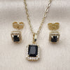 Juego de Arete y Dije de Adulto 10.196.0187.2 Oro Laminado, Diseño de Cluster, con Zirconia Cubica Negro y Micro Pave Blanca, Pulido, Tono Dorado