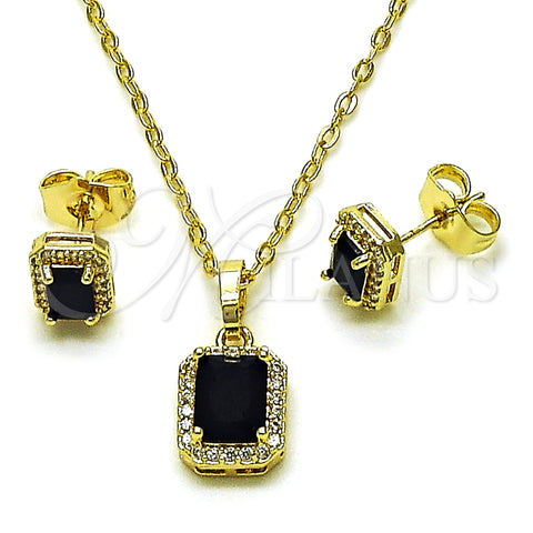Juego de Arete y Dije de Adulto 10.196.0187.2 Oro Laminado, Diseño de Cluster, con Zirconia Cubica Negro y Micro Pave Blanca, Pulido, Tono Dorado