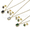 Juego de Arete y Dije de Adulto 10.196.0187.2 Oro Laminado, Diseño de Cluster, con Zirconia Cubica Negro y Micro Pave Blanca, Pulido, Tono Dorado