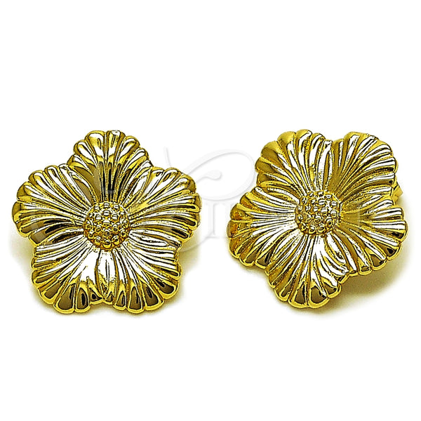 Arete Dormilona 02.282.0068 Oro Laminado, Diseño de Flor, Pulido, Tono Dorado