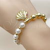 Pulsera Elegante 03.341.0252.07 Oro Laminado, Diseño de Concha y Bead Expandible, con Marfil Perla and Rubi Zirconia Cubica, Pulido, Tono Dorado (08 MM Thickness, 7 Inches Length)