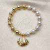 Pulsera Elegante 03.341.0252.07 Oro Laminado, Diseño de Concha y Bead Expandible, con Marfil Perla and Rubi Zirconia Cubica, Pulido, Tono Dorado (08 MM Thickness, 7 Inches Length)