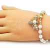 Pulsera Elegante 03.341.0254.07 Oro Laminado, Diseño de Abeja y Bead Expandible, con Marfil Perla and Blanca Zirconia Cubica, Pulido, Tono Dorado (08 MM Thickness, 7 Inches Length)