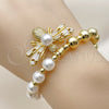 Pulsera Elegante 03.341.0254.07 Oro Laminado, Diseño de Abeja y Bead Expandible, con Marfil Perla and Blanca Zirconia Cubica, Pulido, Tono Dorado (08 MM Thickness, 7 Inches Length)