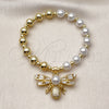Pulsera Elegante 03.341.0254.07 Oro Laminado, Diseño de Abeja y Bead Expandible, con Marfil Perla and Blanca Zirconia Cubica, Pulido, Tono Dorado (08 MM Thickness, 7 Inches Length)