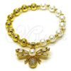 Pulsera Elegante 03.341.0254.07 Oro Laminado, Diseño de Abeja y Bead Expandible, con Marfil Perla and Blanca Zirconia Cubica, Pulido, Tono Dorado (08 MM Thickness, 7 Inches Length)