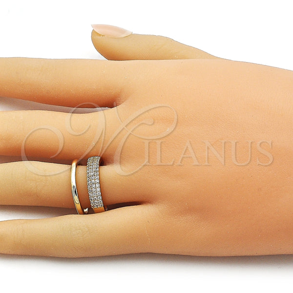 Anillo Elegante 01.266.0053 Oro Laminado, con Micro Pave Blanca, Pulido, Tono Dorado (Talla Unica)