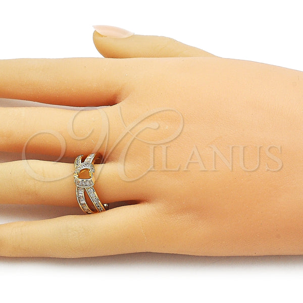 Anillo Multi Piedra 01.266.0055 Oro Laminado, Diseño de Corazón y Baguette, con Blanca Zirconia Cubica, Pulido, Tono Dorado (One size fits all)