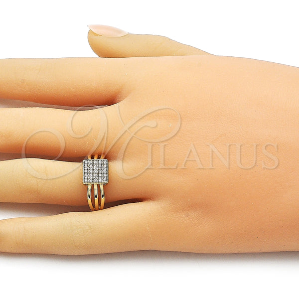 Anillo Multi Piedra 01.266.0056 Oro Laminado, con Blanca Micro Pave, Pulido, Tono Dorado (One size fits all)