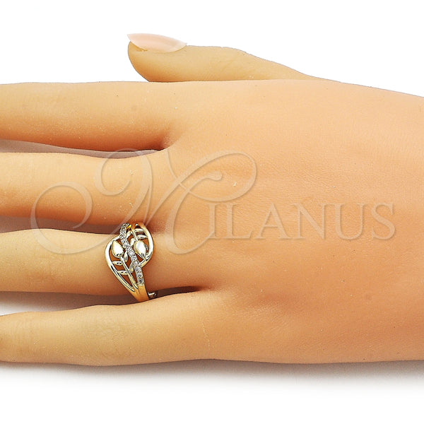 Anillo Multi Piedra 01.266.0058 Oro Laminado, Diseño de Flor, con Blanca Micro Pave, Pulido, Tono Dorado (One size fits all)