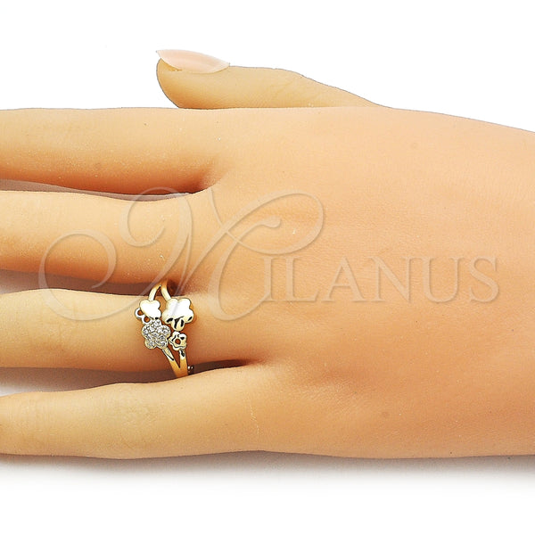 Anillo Multi Piedra 01.266.0059 Oro Laminado, Diseño de Flor, con Blanca Micro Pave, Pulido, Tono Dorado (One size fits all)