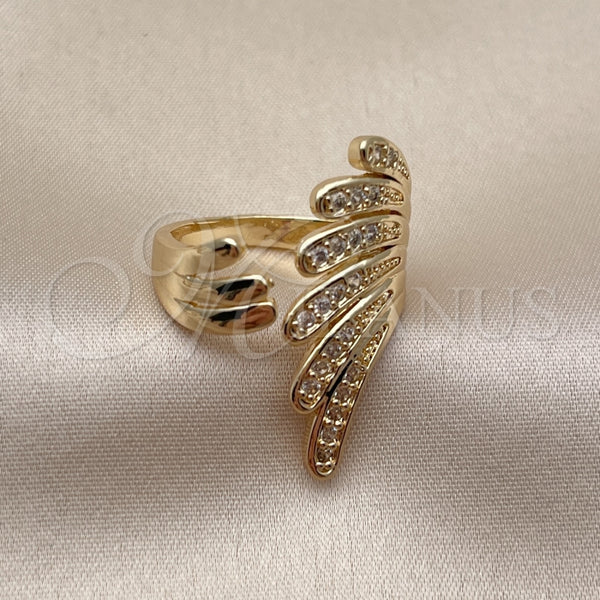 Anillo Multi Piedra 01.266.0060 Oro Laminado, Diseño de Alas, con Blanca Zirconia Cubica, Pulido, Tono Dorado (One size fits all)