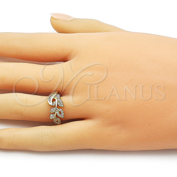 Anillo Multi Piedra 01.266.0061 Oro Laminado, Diseño de Oja y Baguette, con Blanca Zirconia Cubica and Blanca Micro Pave, Pulido, Tono Dorado (One size fits all)