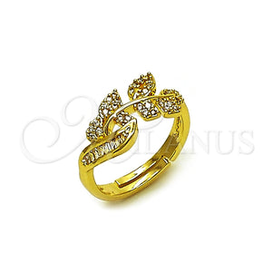 Anillo Multi Piedra 01.266.0061 Oro Laminado, Diseño de Oja y Baguette, con Blanca Zirconia Cubica and Blanca Micro Pave, Pulido, Tono Dorado (One size fits all)