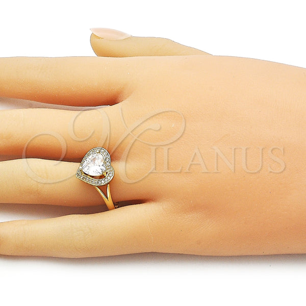 Anillo Multi Piedra 01.266.0062 Oro Laminado, Diseño de Corazón y Cluster, con Blanca Zirconia Cubica and Blanca Micro Pave, Pulido, Tono Dorado (One size fits all)